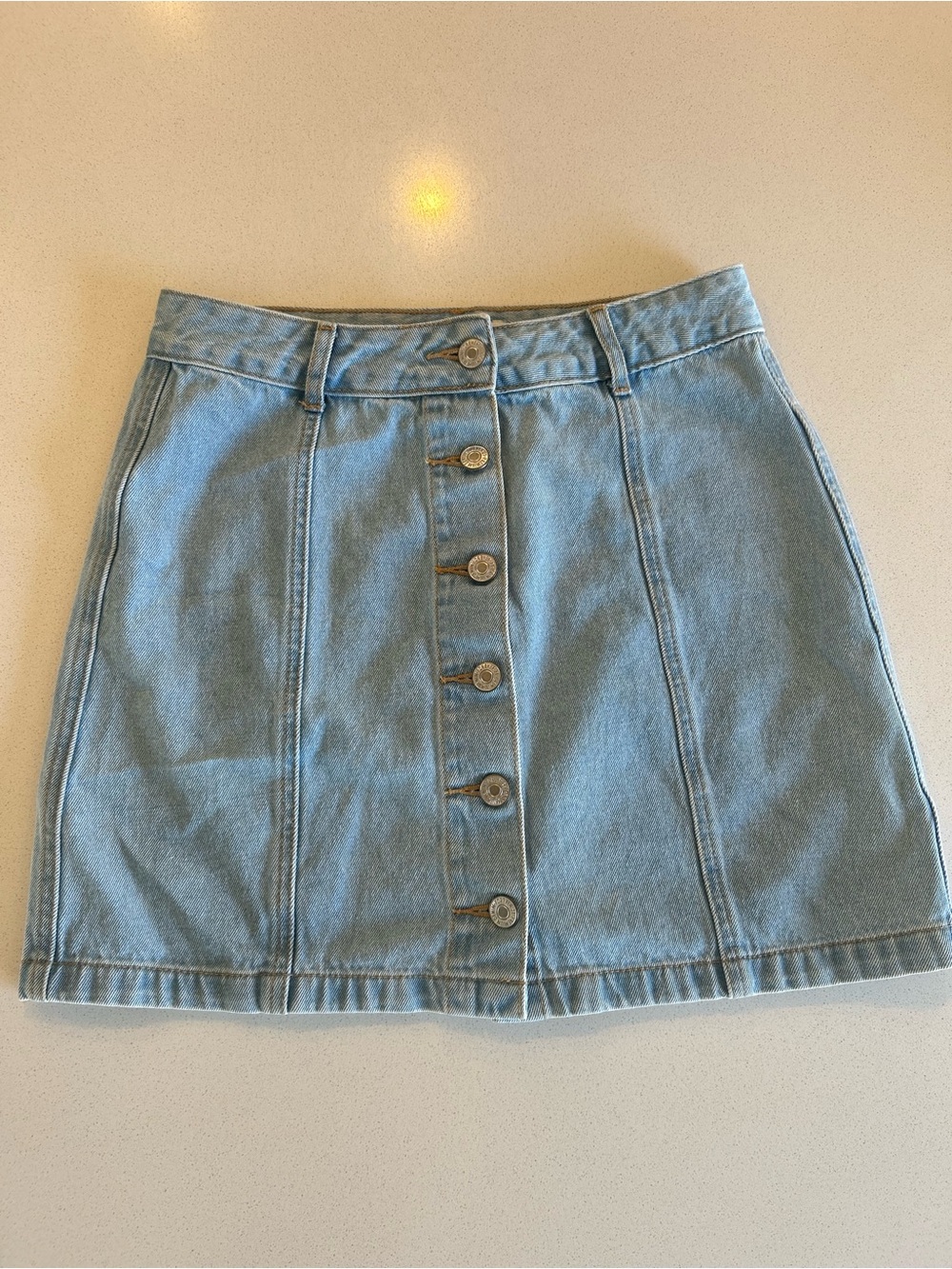 Forever 21 Light Blue Button-Front Denim Mini Skirt